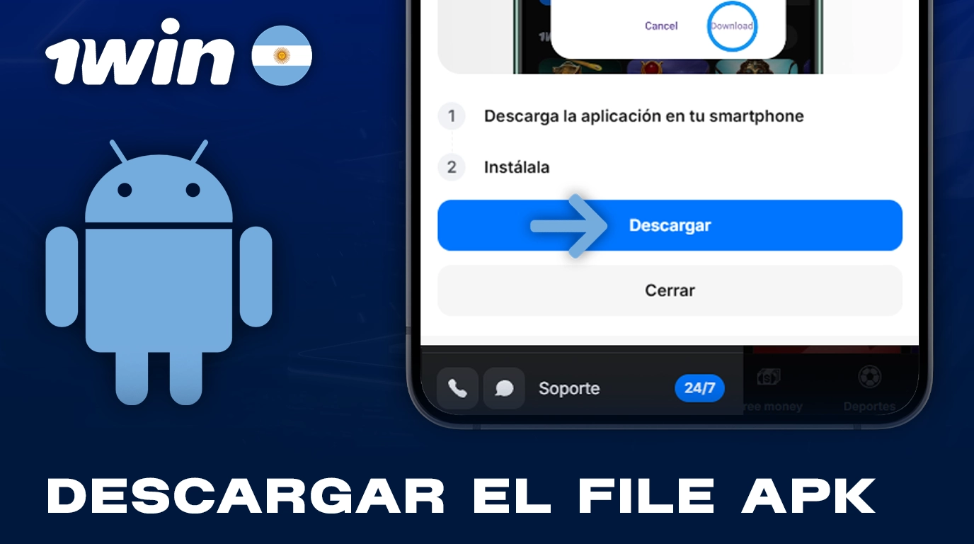 Pulsa el botón para descargar la aplicación APK de 1Win