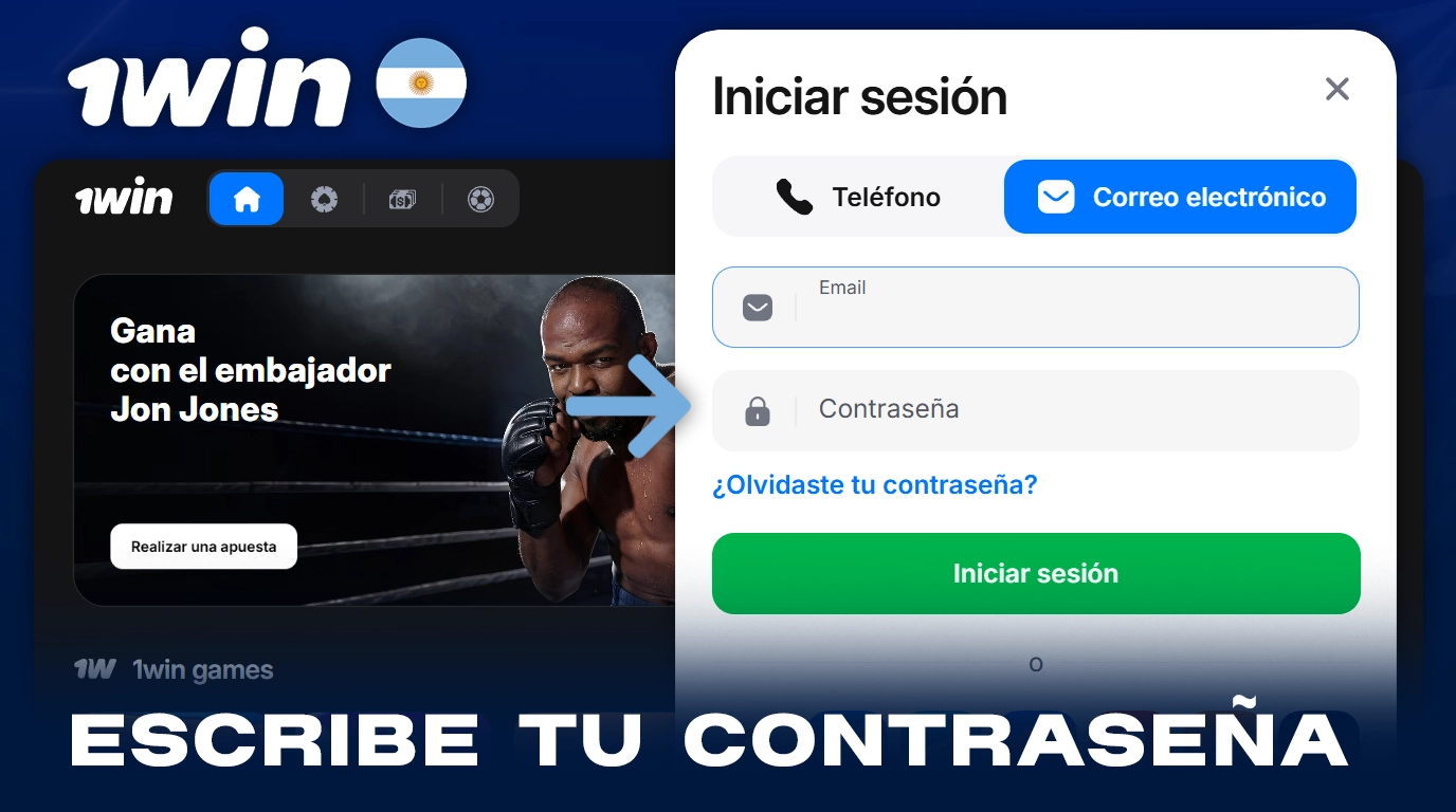 Introduzca la contraseña durante el proceso de autorización en el sitio web del casino 1Win