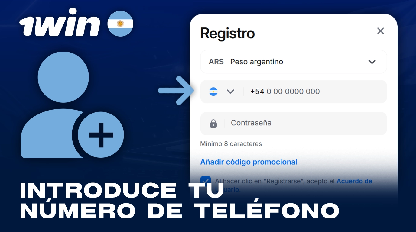 Introduce tu número de teléfono para registrarte en 1Win Argentina